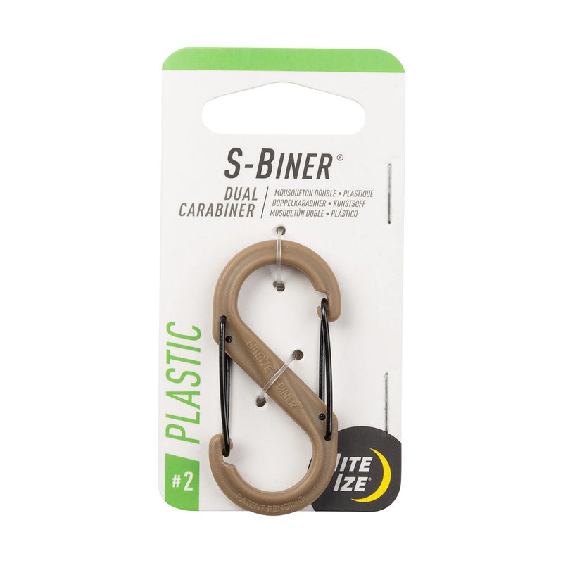 Nite Ize S-Biner Size #2 Dual Carabiner, Strong Glass-Filled Nylon Plastic, Coyote - Image 1
